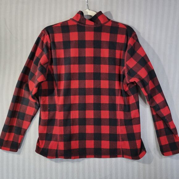 Eddie Bauer Womens Flannel jacket Large Red Black Plaid 1/4 Zip Up Pullover - Picture 2 of 8